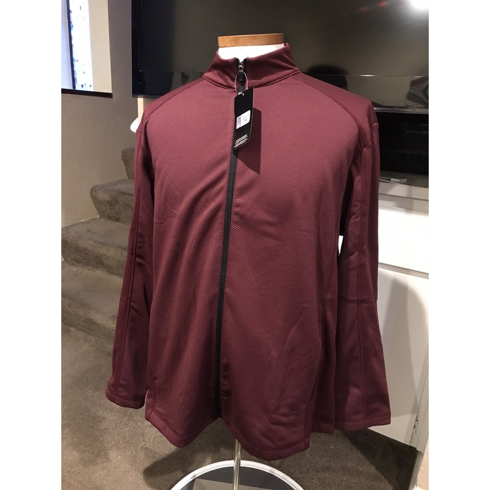 PGA TOUR Mens Full Zip Golf Jacket Burgundy Maroon Fleece Lined XL New